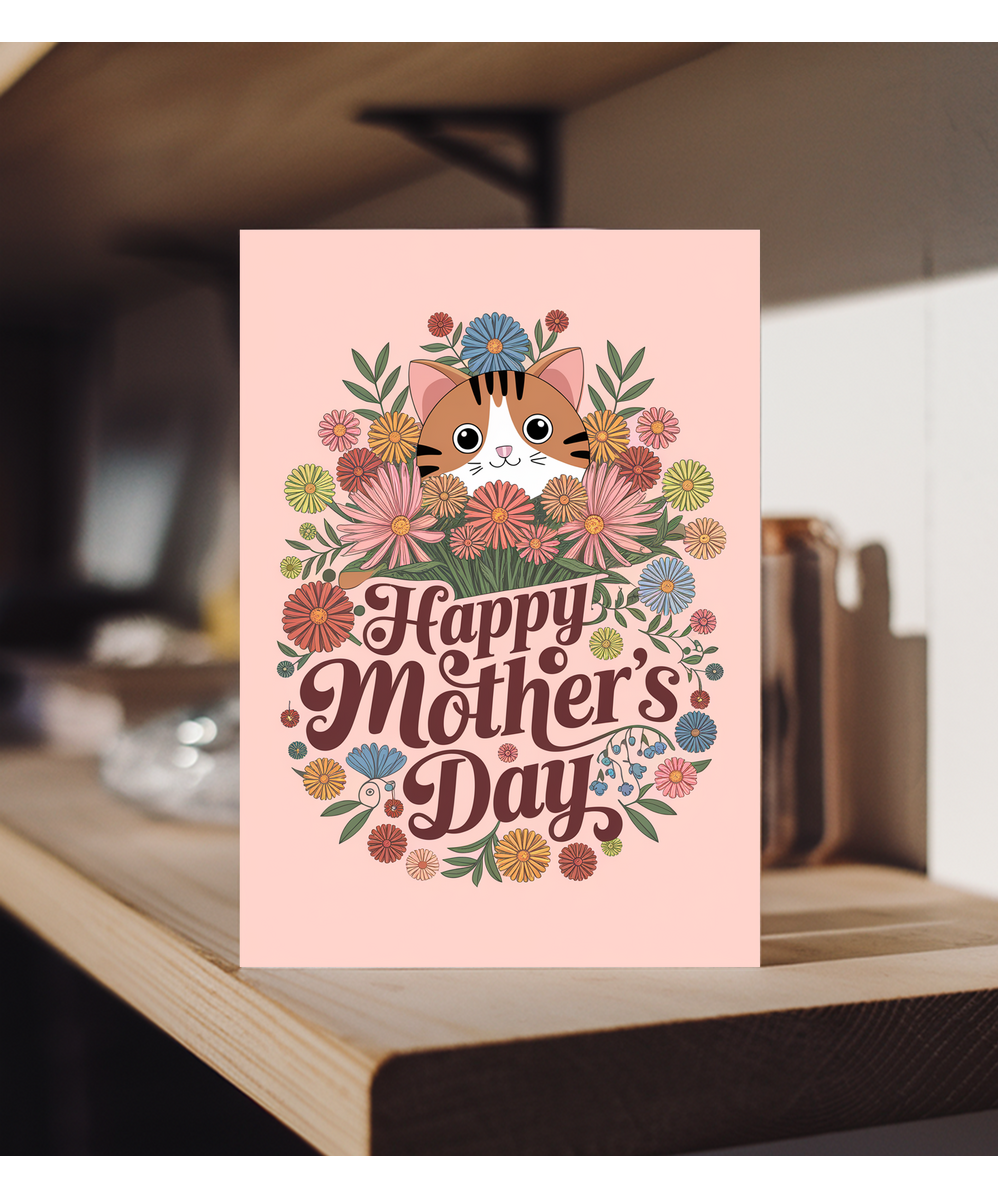 Happy Mother's Day - Cat with Flowers