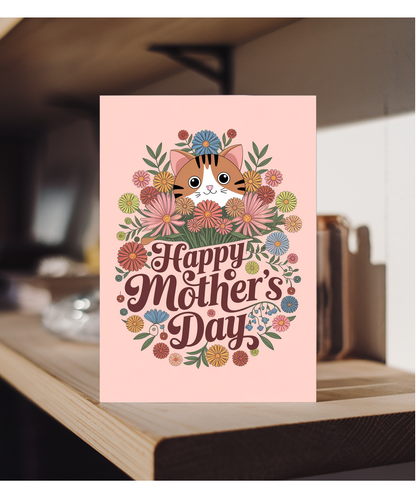 Happy Mother's Day - Cat with Flowers