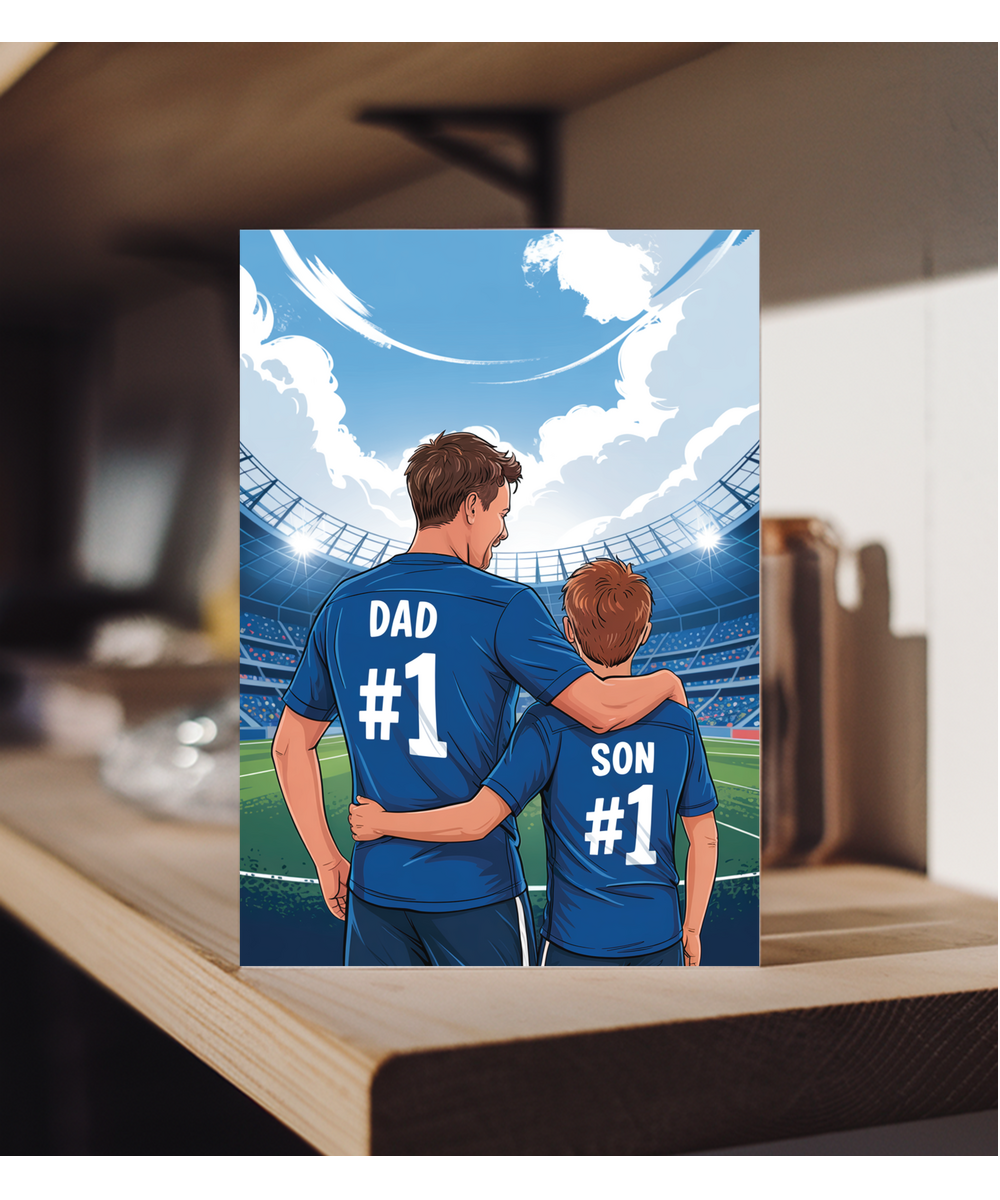 football dark blue number one dad and son