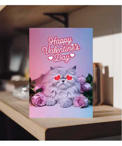 Happy Valentine's Day with Cat with HeartwithShaped Eyes