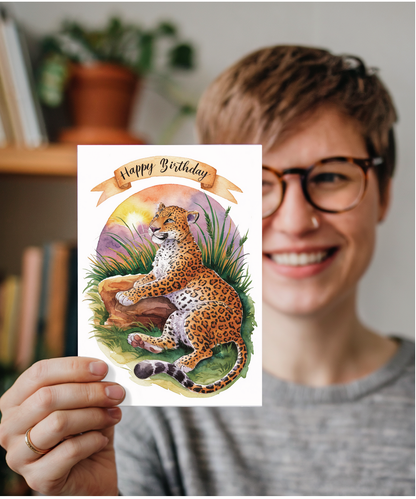 Happy Birthday cute leopard watercolour
