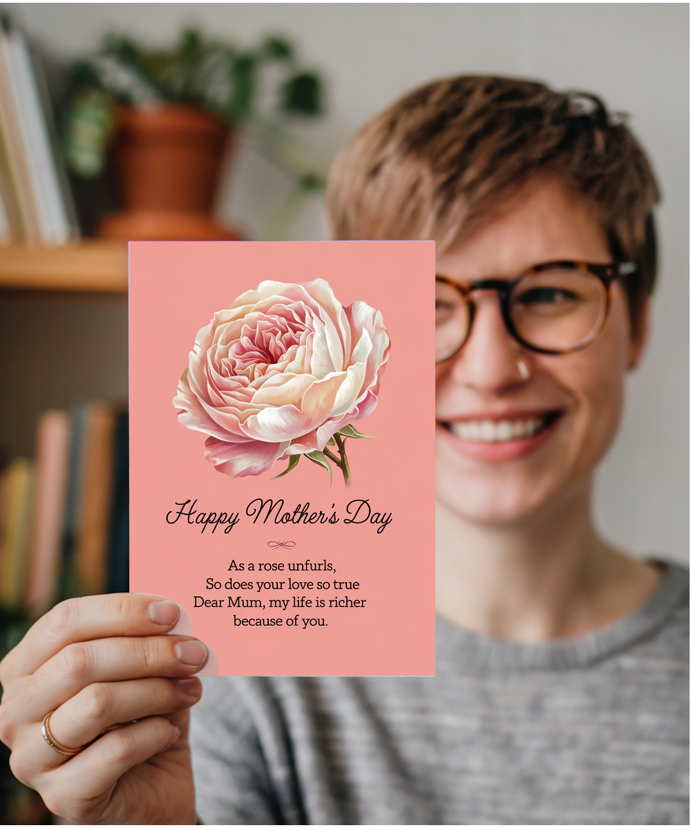 Mothers Day Card Rose Love for mum Traditional poem