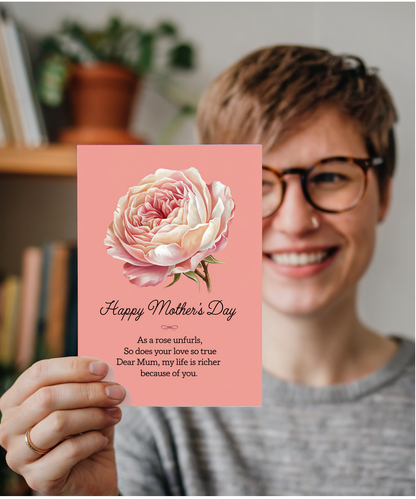 Mothers Day Card Rose Love for mum Traditional poem