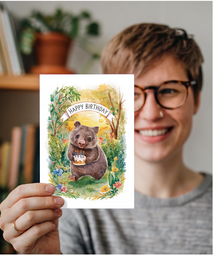 Happy Birthday cute wombat watercolour