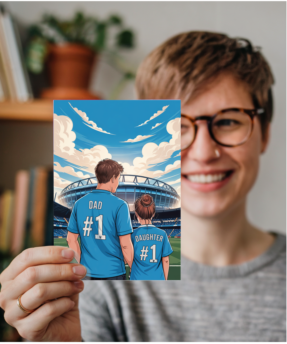 football light blue number one dad and daughter