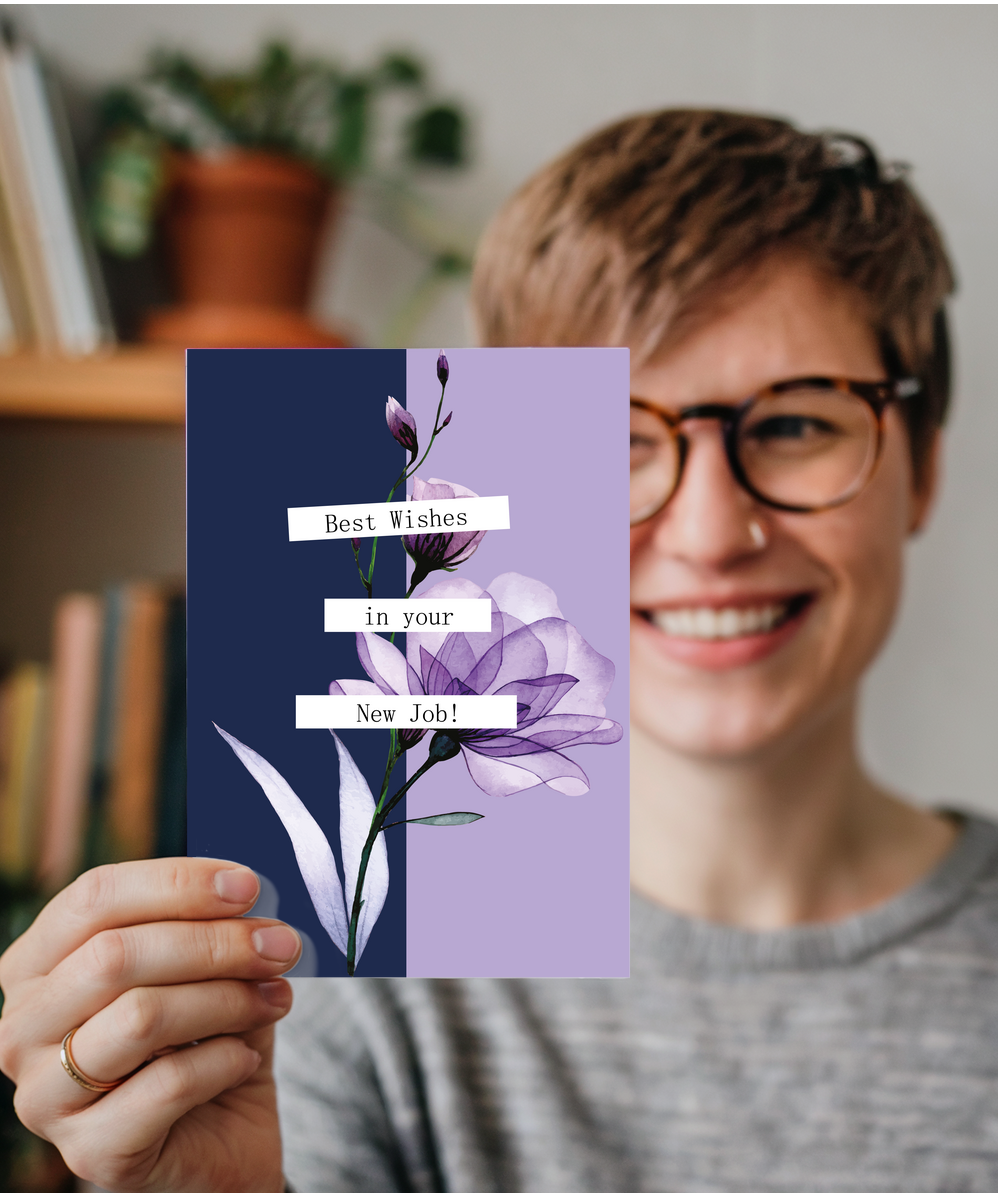 Best Wishes in Your New Job Card for Her with Professional Floral Design