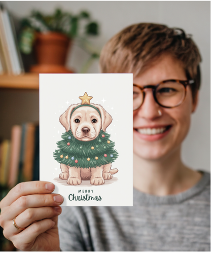 Labrador in christmas tree costume