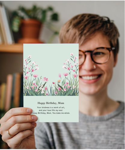 Birthday Card Happy Mum flowers poem