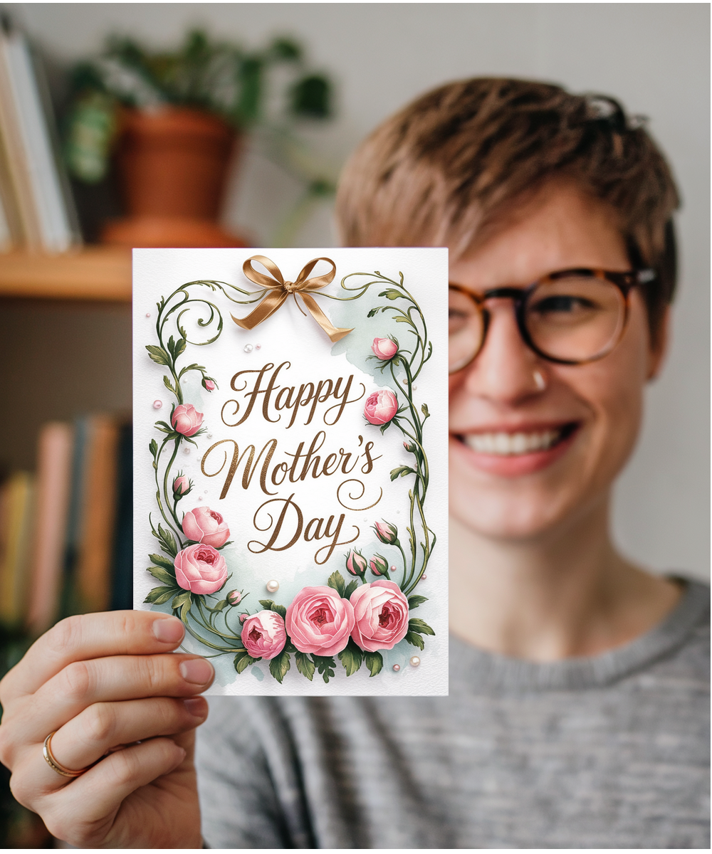 Happy Mothers Day Vintage Flowers and Pearls
