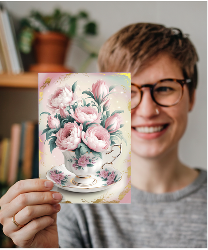 Teacup filled with blooming flowers Grandma