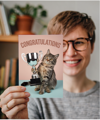 Congratulations with Cat with a Trophy