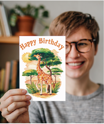 Happy Birthday cute giraffe watercolour