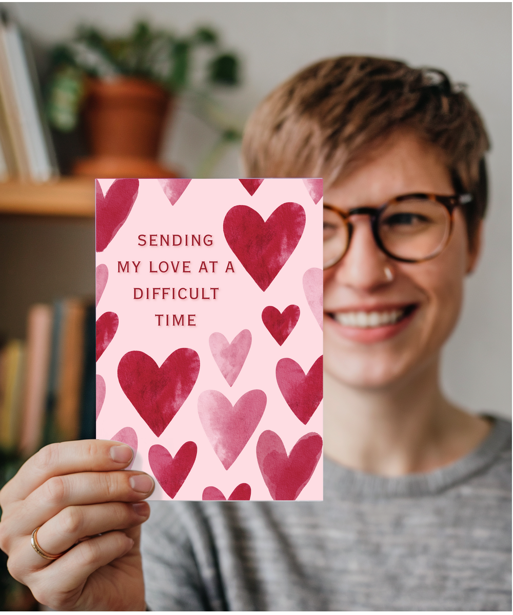 sending my love at a difficult time Watercolour hearts