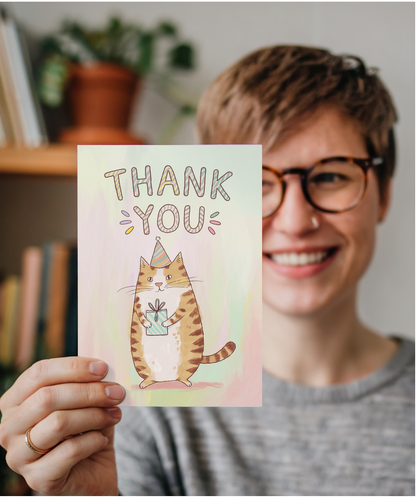 Thank You - Cat with a Gift Bag