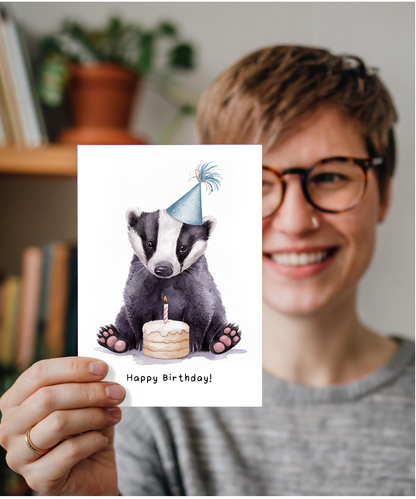 Baby Badger Birthday Card Adorable Animal Watercolour Illustration