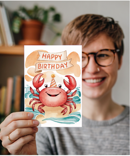 Happy Birthday cute crab watercolour
