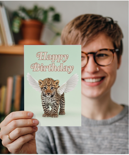 Birthday Card Leopard With Wings cute