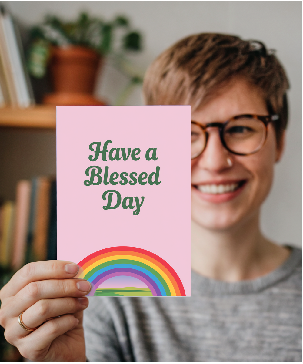 Have a Blessed Day Card Christian rainbow
