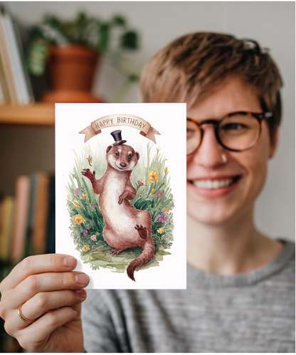 Happy Birthday cute mongoose watercolour