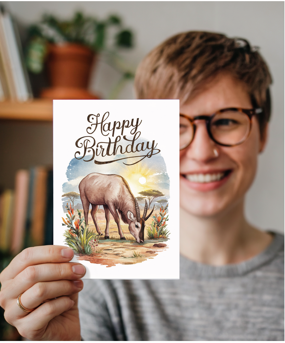 Happy Birthday cute waterbuck watercolour