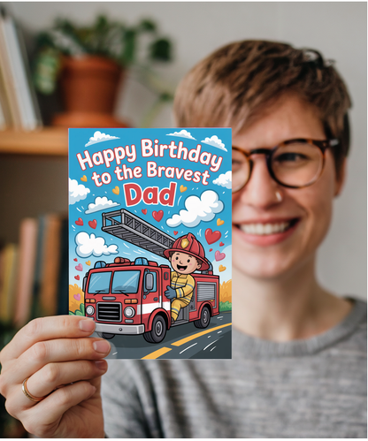 Happy Birthday Card to the Bravest Fireman Dad Childrens Illustration