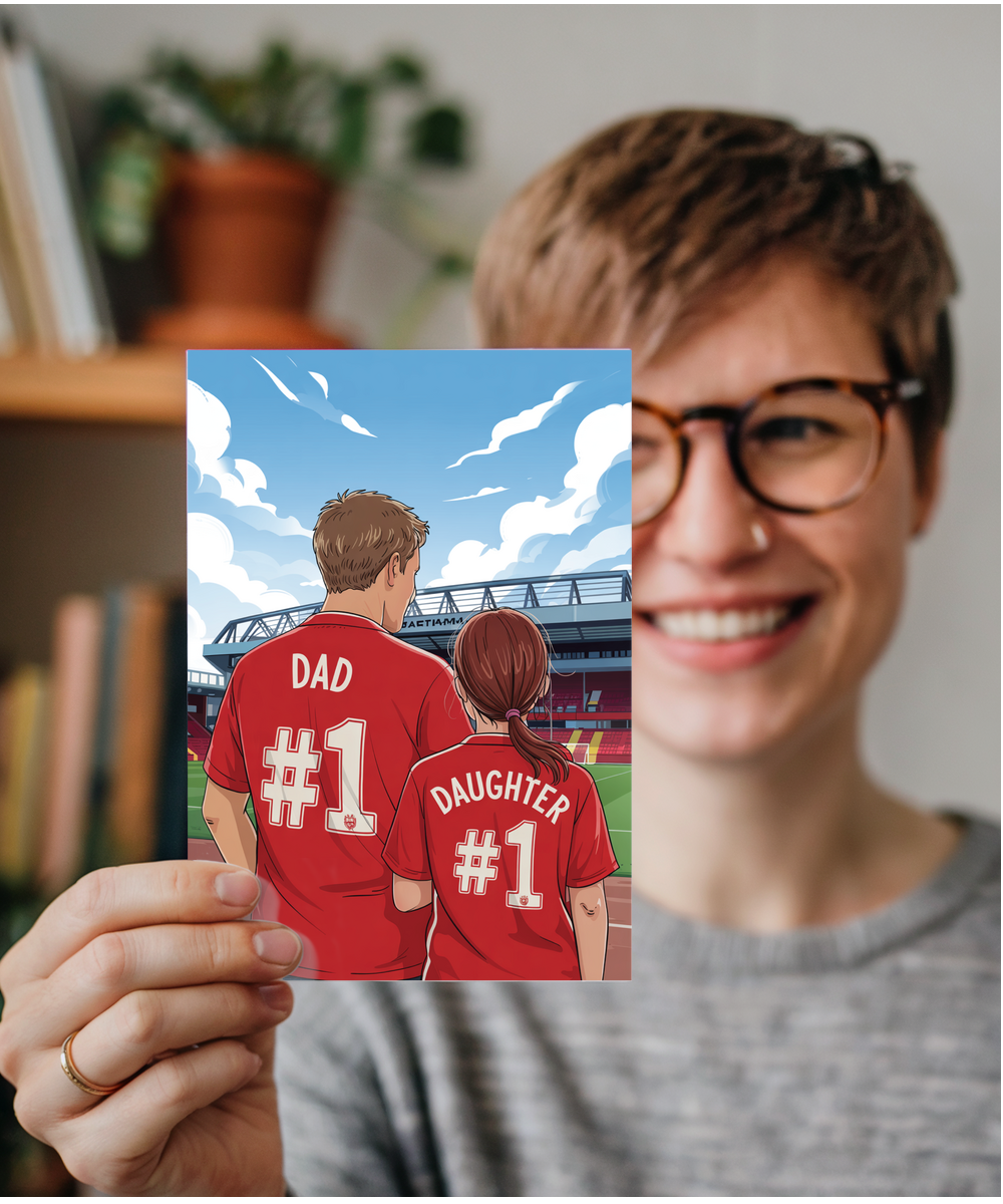 football red number one dad and daughter
