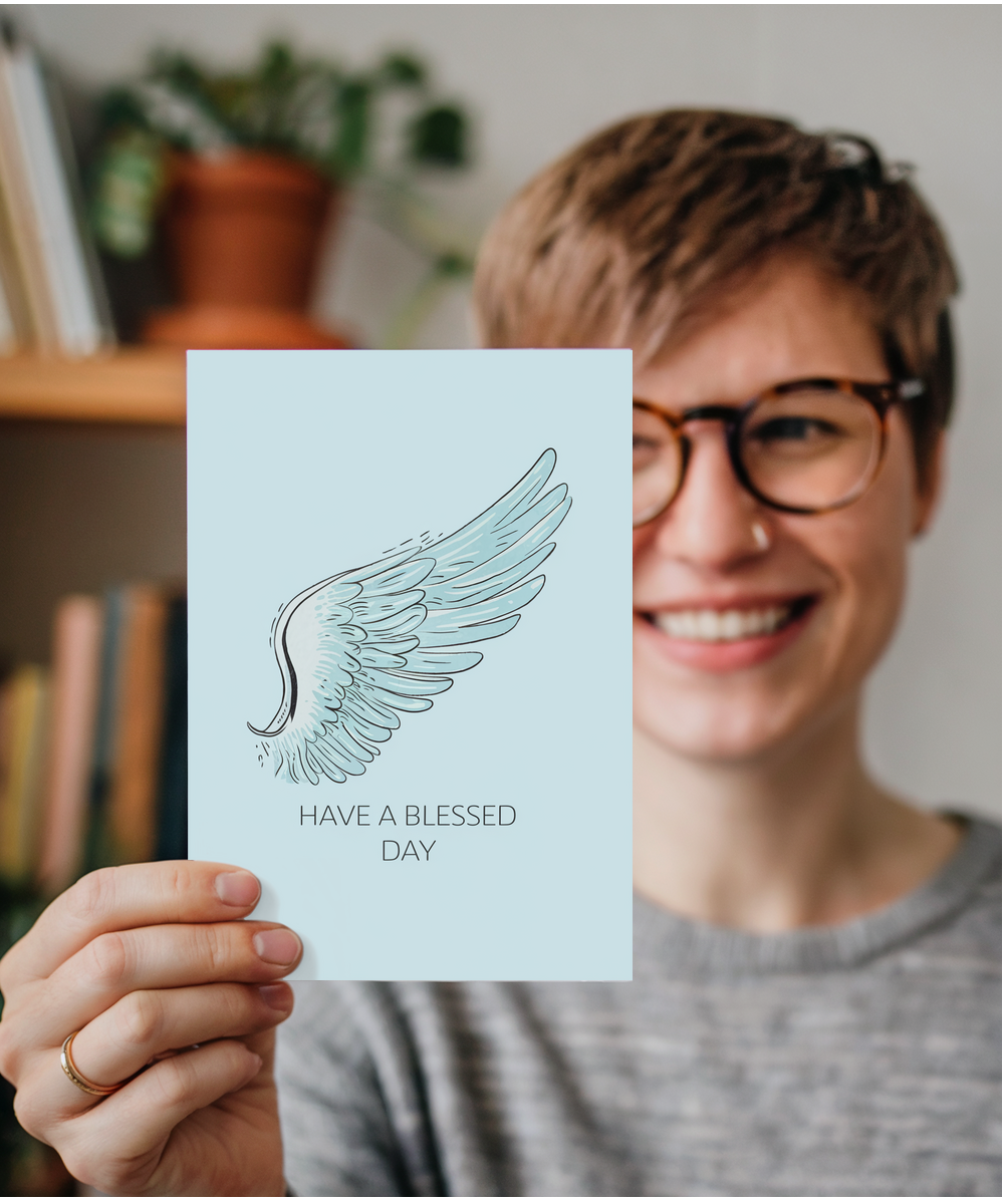 Have a Blessed Day Card Angel wings