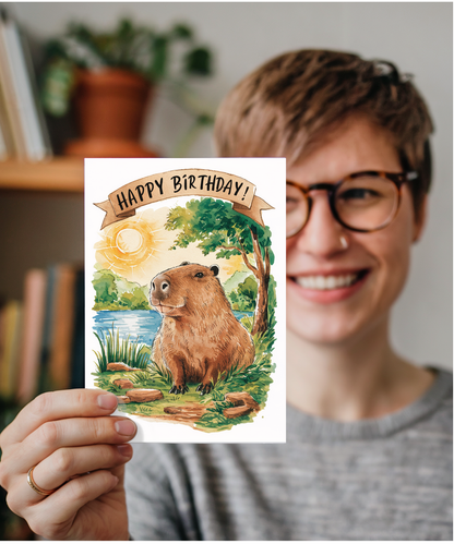 Happy Birthday cute capybara watercolour