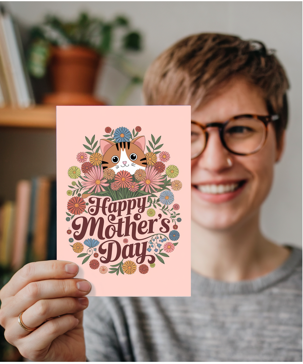 Happy Mother's Day - Cat with Flowers