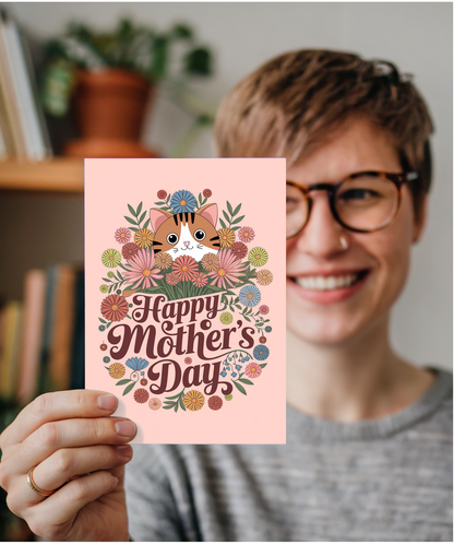 Happy Mother's Day - Cat with Flowers