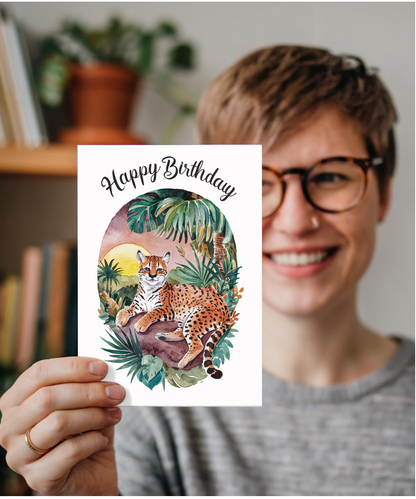 Happy Birthday cute ocelot watercolour