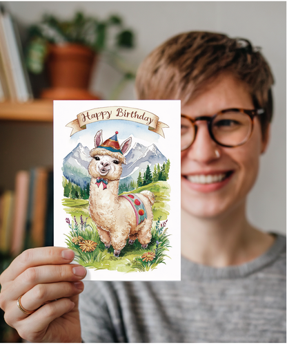 Happy Birthday cute alpaca watercolour