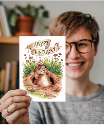 Happy Birthday cute ground hog watercolour