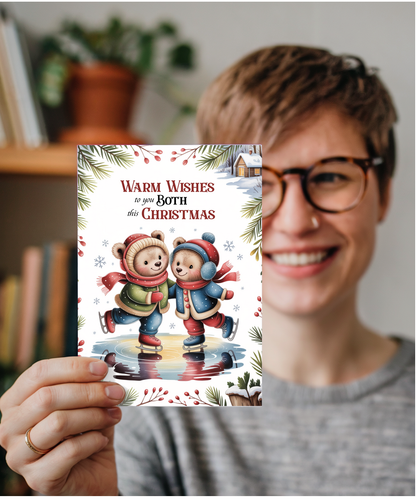 Relationship Merry Christmas Card for Cute Couples Ice Skating Teddy Bears