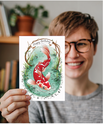 Happy Birthday cute koi watercolour