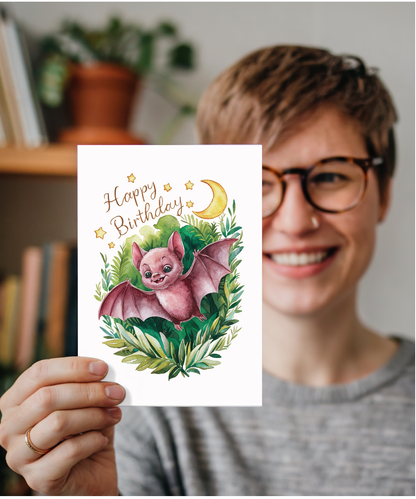Happy Birthday cute bat watercolour