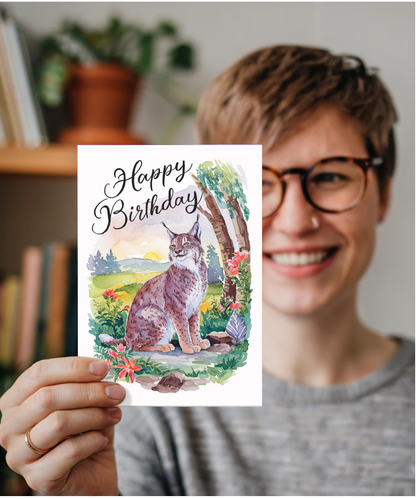 Happy Birthday cute lynx watercolour