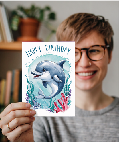Happy Birthday cute dolphin watercolour