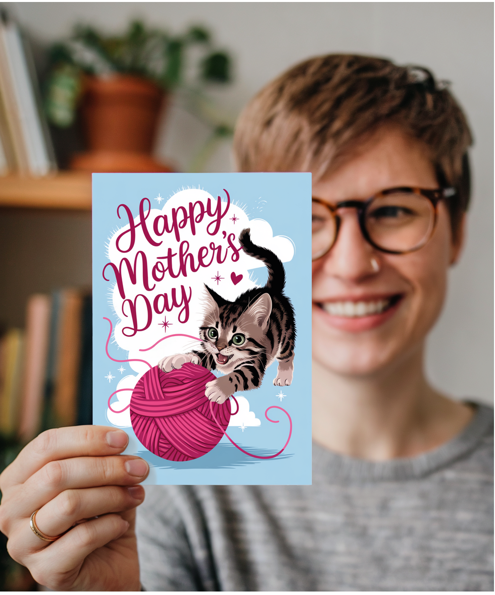 Happy Mothers Day with Playful Cat