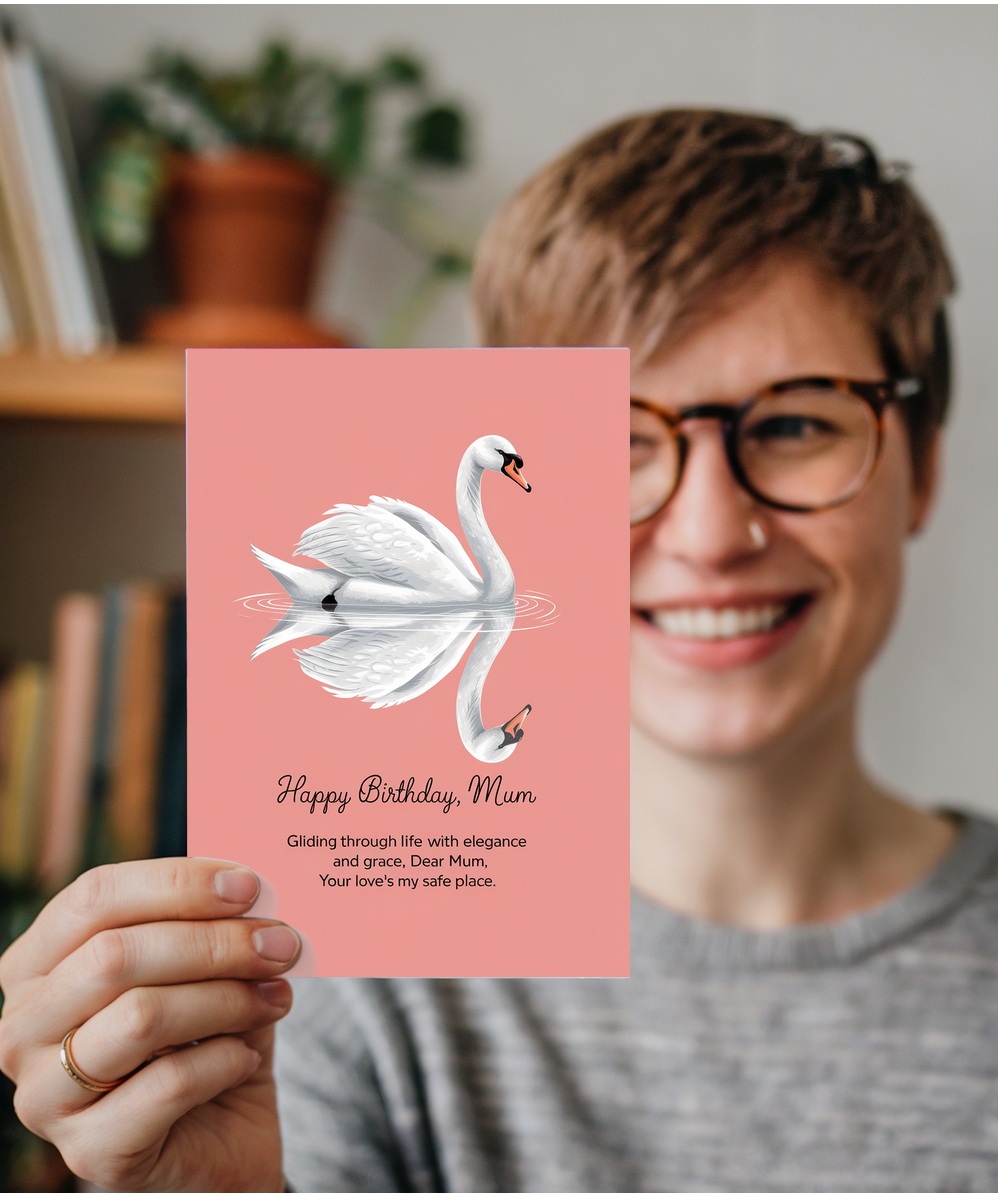 Birthday Card Mum pastel coral swan