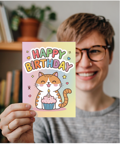 Happy Birthday - Cat with a Cupcake