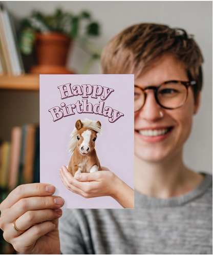 Happy Birthday Card mini Pony horse pink