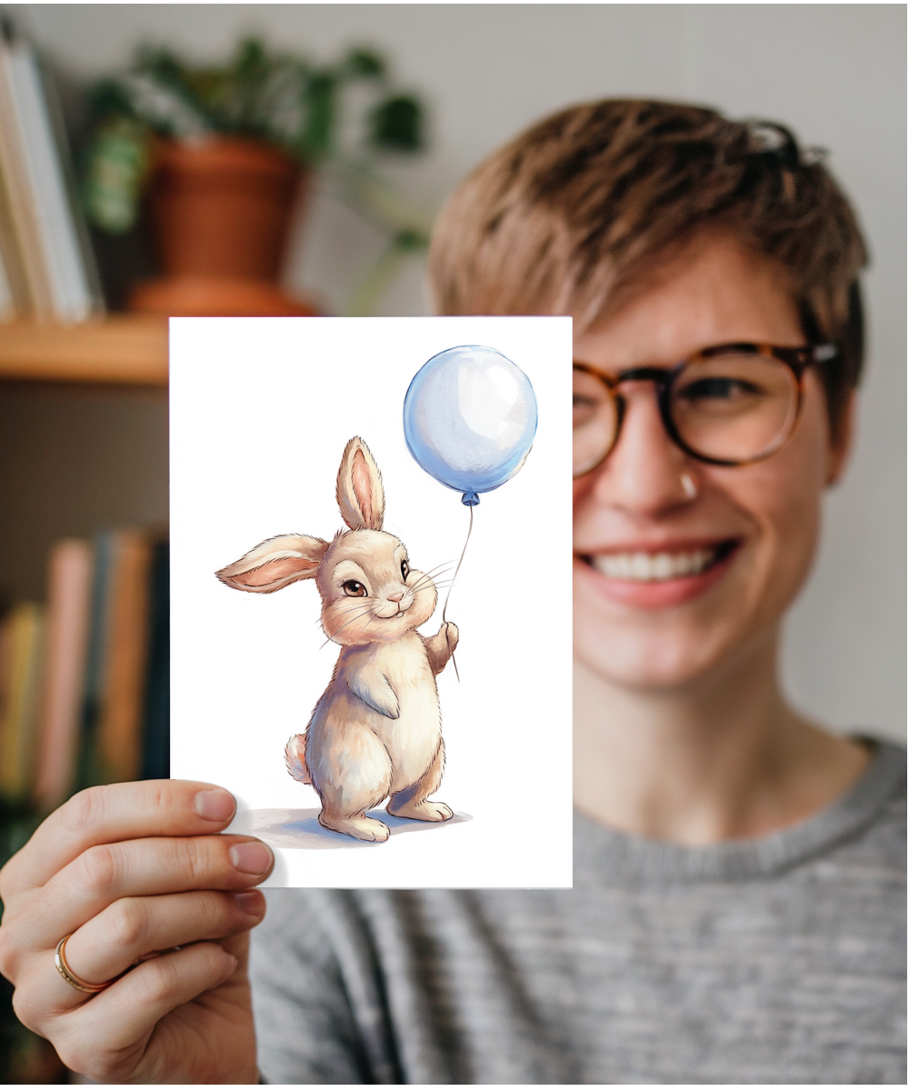 Bunny with a blue balloon