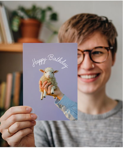 Happy Birthday Card Mini sheep cute lilac