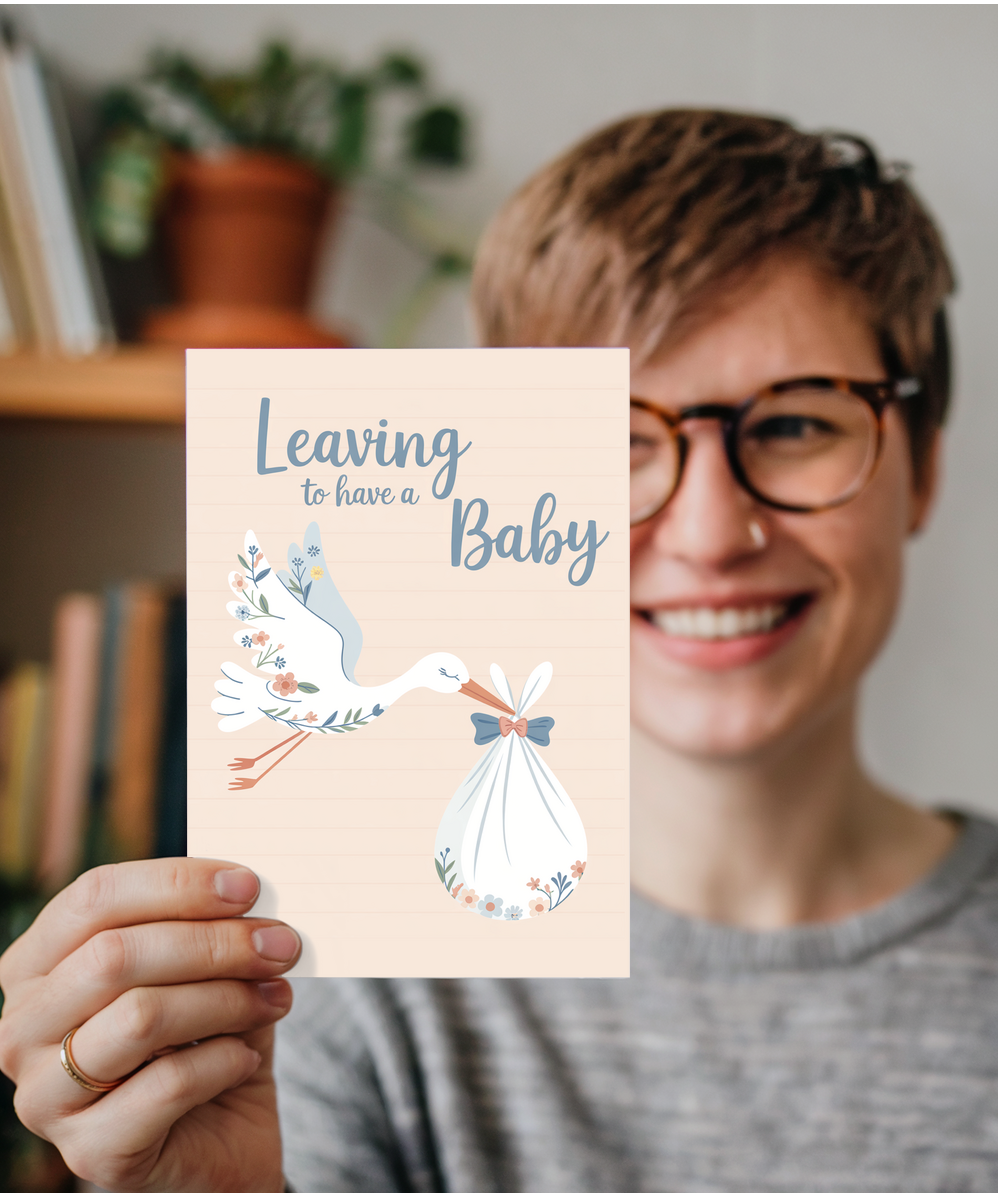 leaving to have a baby stork