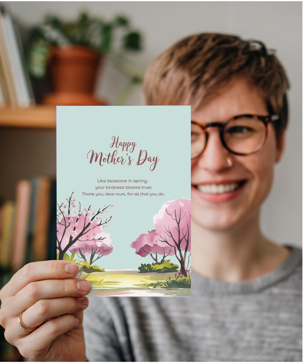 Happy Mother's Day Card Heart Blossoms pink Traditional poem