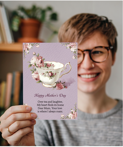 Mothers Day Card Happy Mum Love Tea Traditional poem