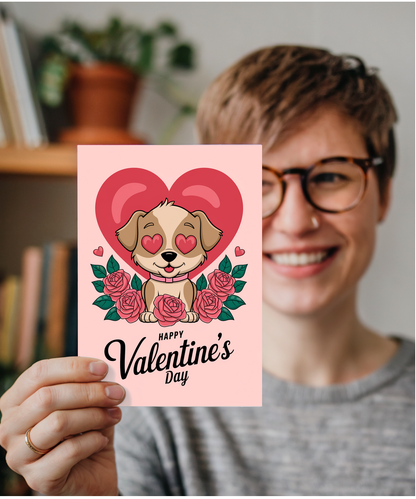 Happy Valentine's Day - Puppy with Heart-Shaped Eyes
