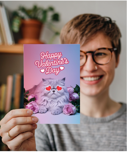 Happy Valentine's Day with Cat with HeartwithShaped Eyes