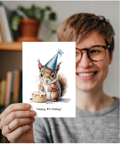 Baby Woodland Squirrel Birthday Card Adorable Animal Watercolour Illustration
